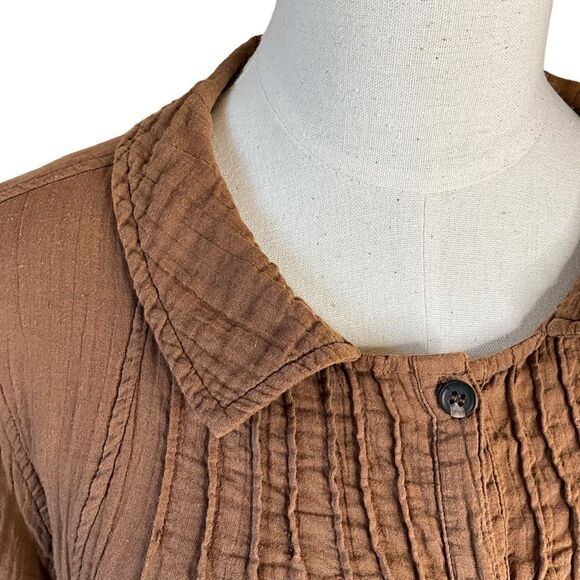 Woman's Brown Button Front Dress Size M Peter Pan Collar 3/4 Sleeves - Picture 7 of 14